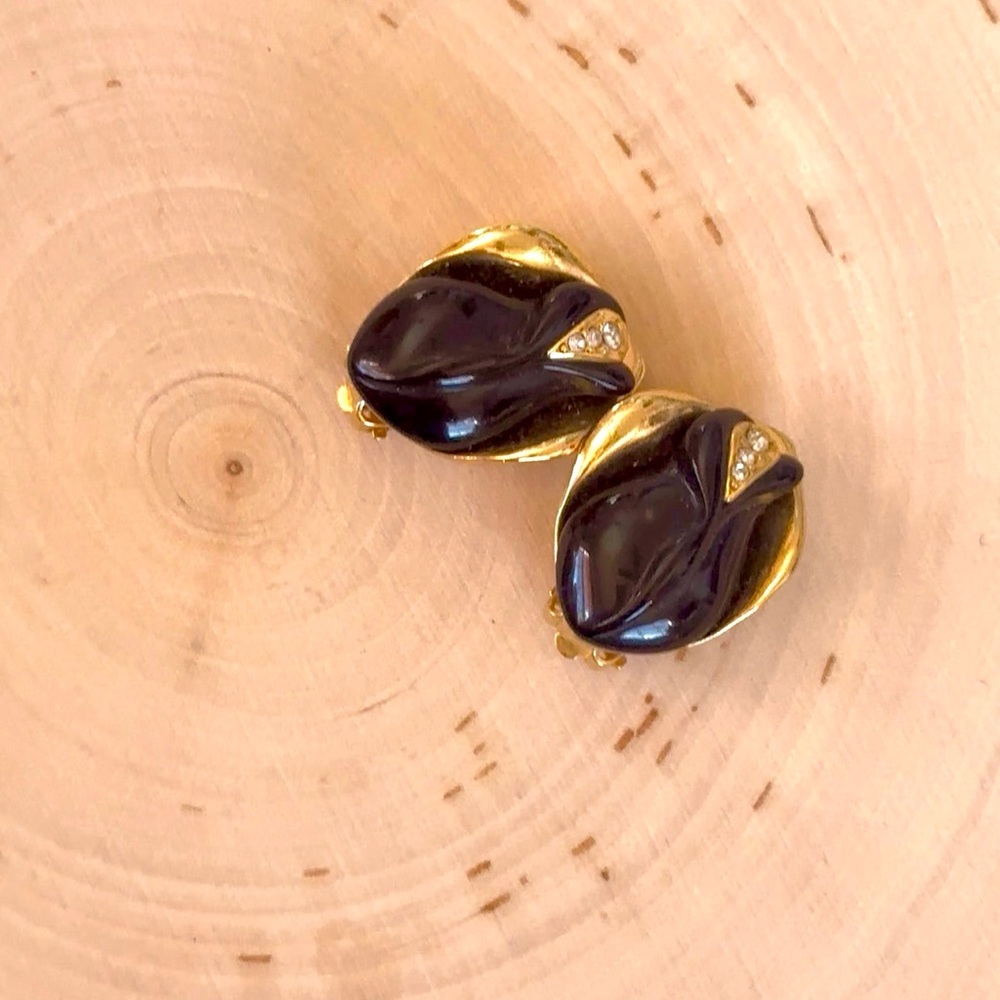 Avon Gold and Black Clip-On Earrings, Circa 1980